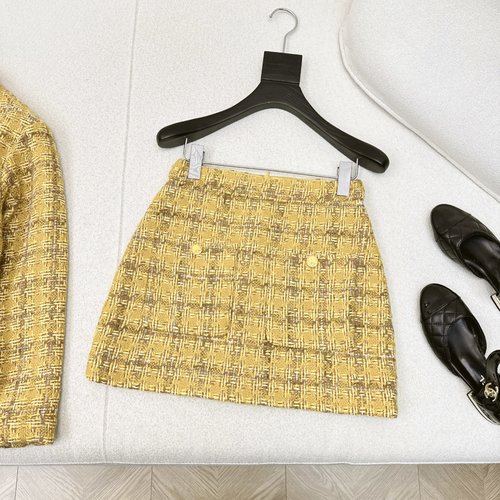 Chanel Popular Camellia-Decorated Coat and A-line Skirt Set