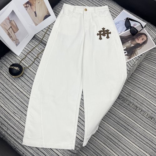 Chrome Hearts Cross Leather Patch Corduroy Wide Leg Pants