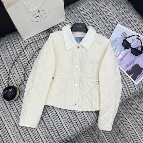 Prada Corduroy Collar Diamond Quilted Cotton Coat, Exclusive Design