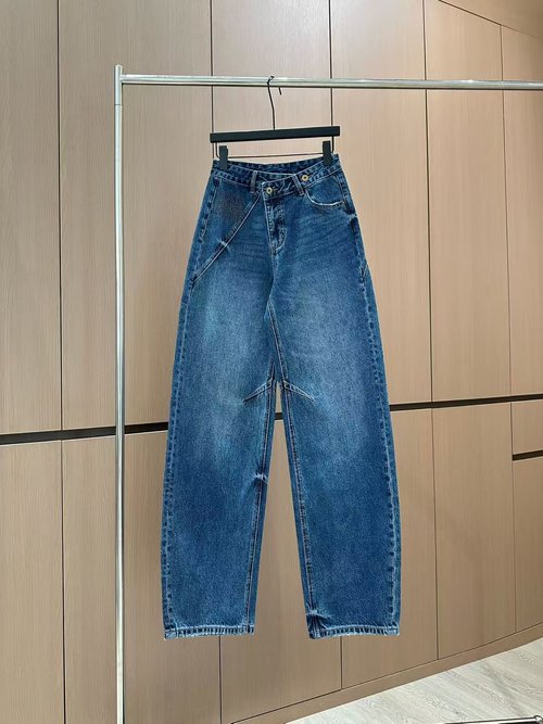 Loewe Designer Original Goddess Style Sickle Jeans with Gradient Wash and Diamond Details