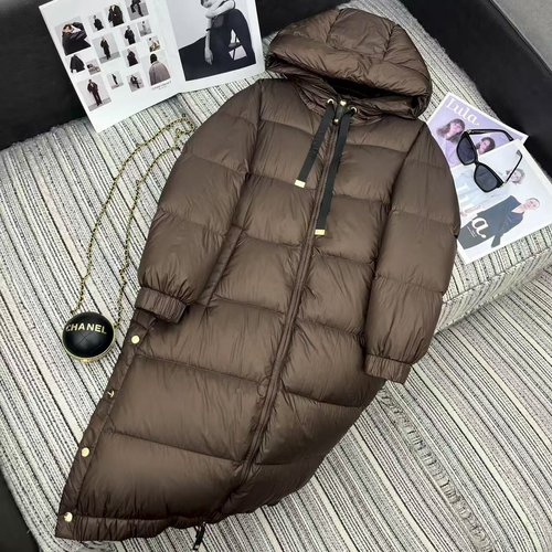Max Mara New Long Hooded Down Jacket with Side Metal Buckle