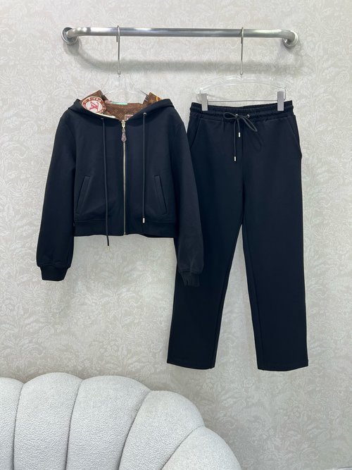 Louis Vuitton Double-Sided Zip Hoodie and Straight-Leg Pants Set with Monogram