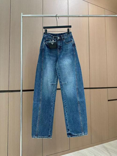 Prada Designer Original Goddess Style Jeans with Gradient Wash and Diamond Accents