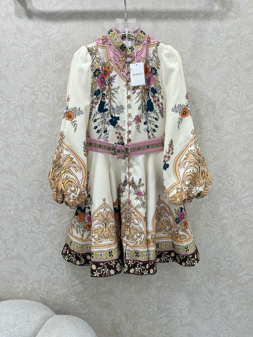 Zimmermann Short Dress with Ruffled Sleeves and Custom Hardware