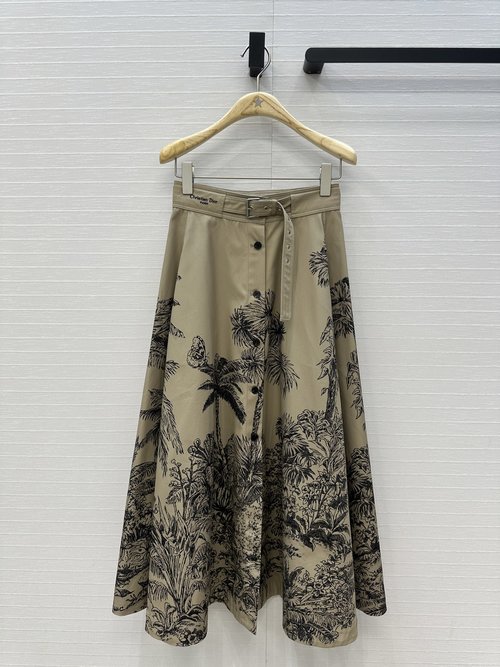 Dior High-End Hazelnut-Colored Animal-Printed Long Skirt