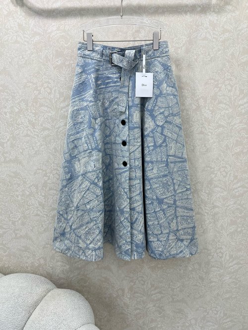 Dior Jacquard Swing Skirt with Concealed Belt and Logo Webbing