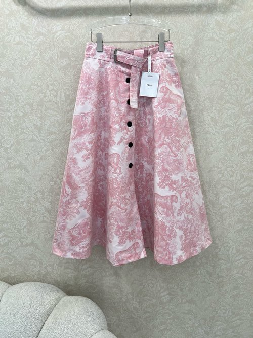 Dior Jacquard Swing Skirt with Concealed Belt and Logo Webbing