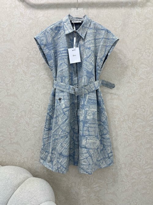 Dior Custom Jacquard Sleeveless Dress with Hidden Buttons and Embroidered Bee Motifs