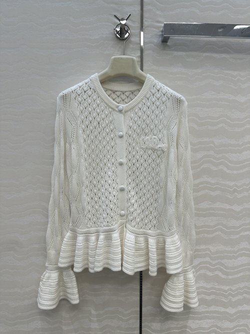 Chanel Exclusive Original Single Quality Round Neck Cardigan with Lace Sleeves