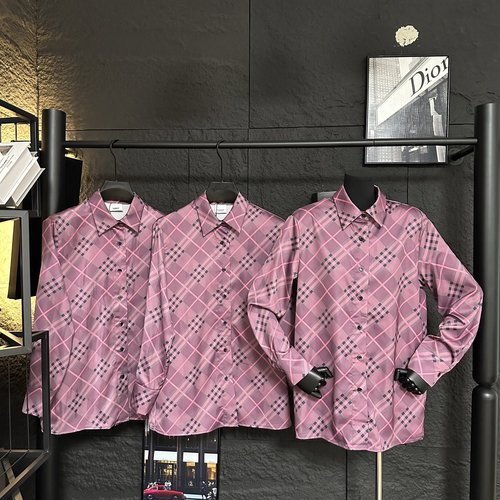 Burberry Soft Satin Printed Checked Shirt in Vivid Purple