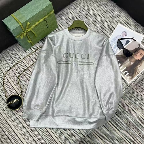 Gucci Silver - Flecked Letter - Printed Round - Neck Sweatshirt for a Sophisticated Look