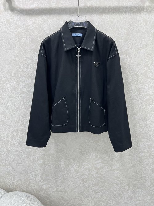 Prada Ming Line Collar Jacket with Classic Triangle Logo for Versatile Wear