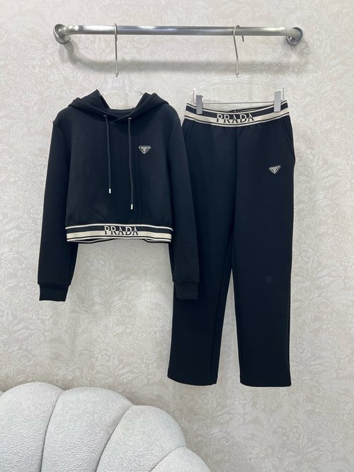 Prada Hooded Top and Straight-Leg Pants Set with Retro and Sporty Aesthetic