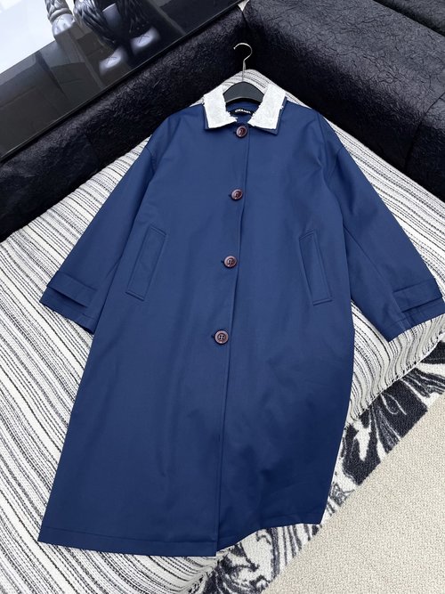 Chanel Long Trench Coat with Lace Collar: Elegant and Practical