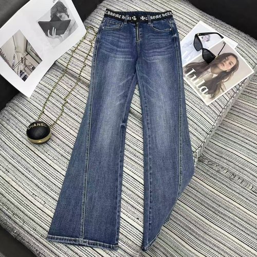 Chrome Hearts Early Autumn Letter Logo Belted Waist Flared Jeans with Embroidered Logo Pocket