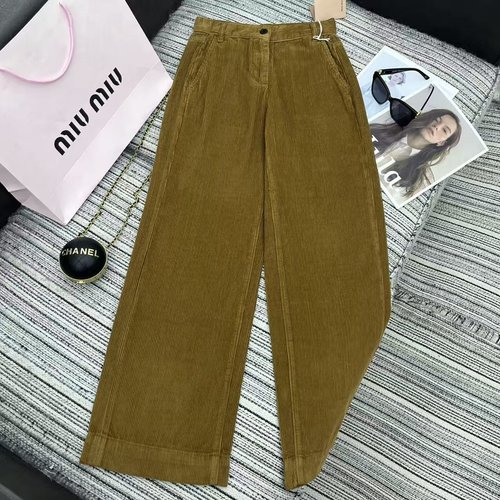 Miu Miu New Arrival: Corduroy Wide Leg Pants with Letter Patch