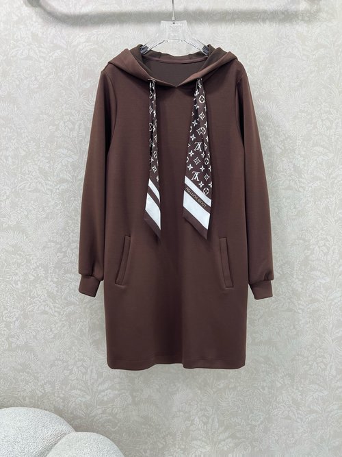 Louis Vuitton Hooded Dress with Vintage Scarf Decoration