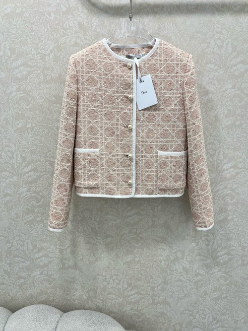 Dior Macaron - Colored Rattan Checked Round - Neck Dress Coat for Elegant Style