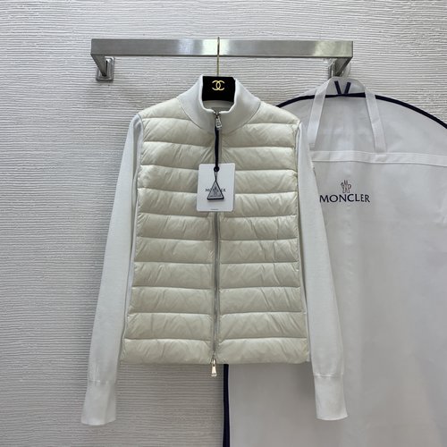 Moncler Lightweight Down Jacket with Logo, Knit Fabric & Badge