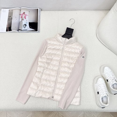 Moncler Stylish Spliced Knit Down Jacket with White Goose Down