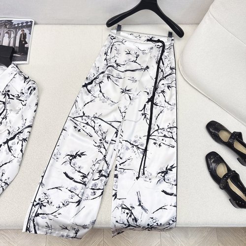 Dior Floral Print Short Shirt with Straps and Straight-leg Pants