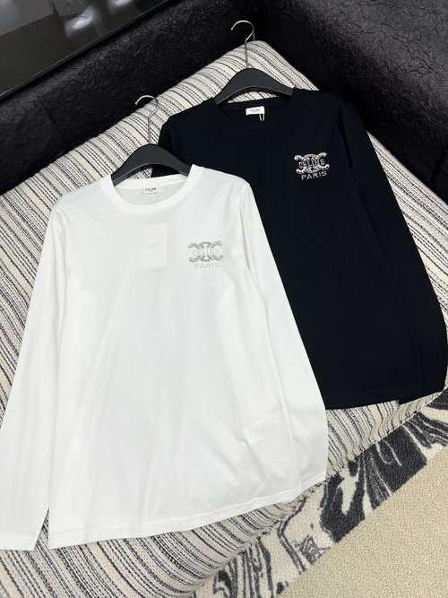 Celine Fashionable Handmade Rhinestone Long-Sleeve T-Shirt
