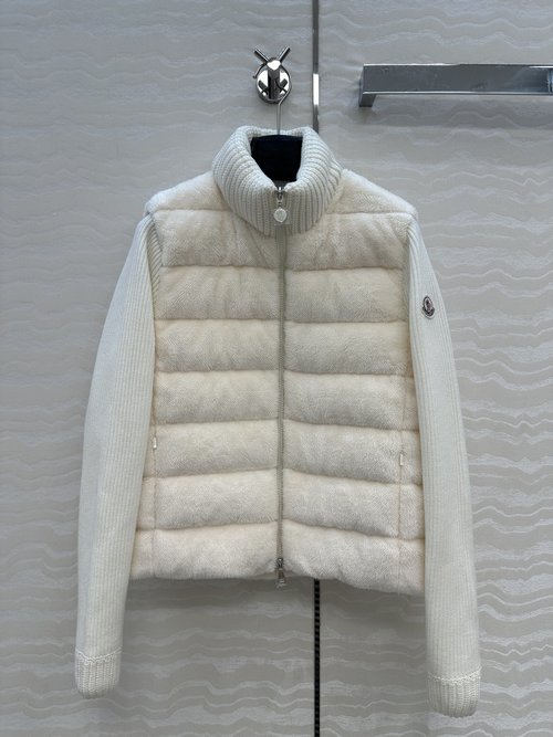 Moncler Down Jacket with Wool Sleeves, Classic Design and Goose Down Filling