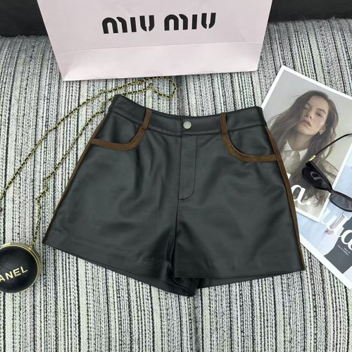 Miu Miu Early Autumn Lambskin Shorts with Letter Patch Pockets