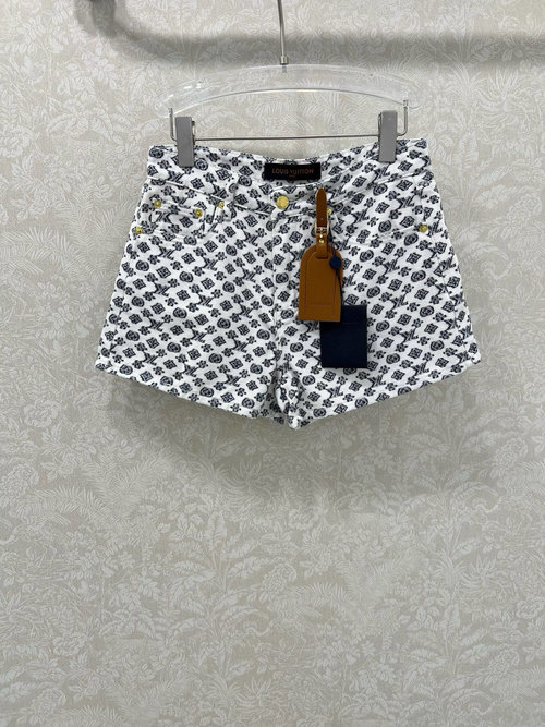 Louis Vuitton High-version Full-print Logo Denim Shorts with Hanging Charms