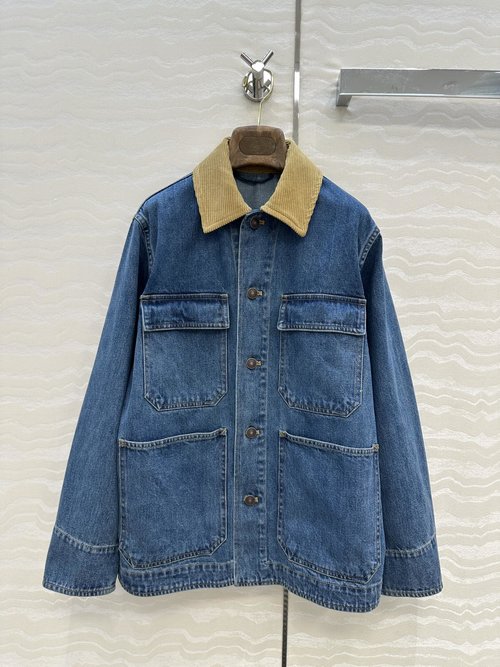 Loro Piana Exclusive Outdoor Denim Jacket with Corduroy Collar
