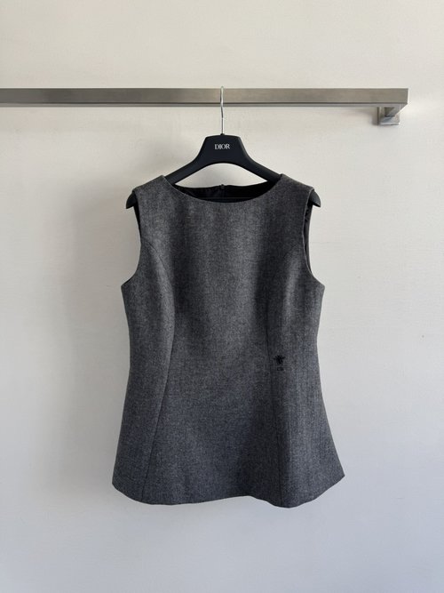 Dior New Grey Sleeveless Top with Bee Embroidery