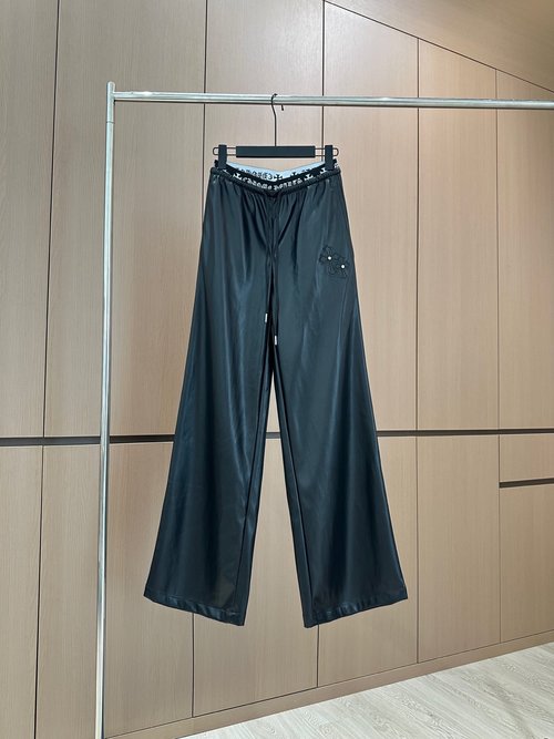 Chanel Vegan Leather Pants with Exclusive Metal Pendant