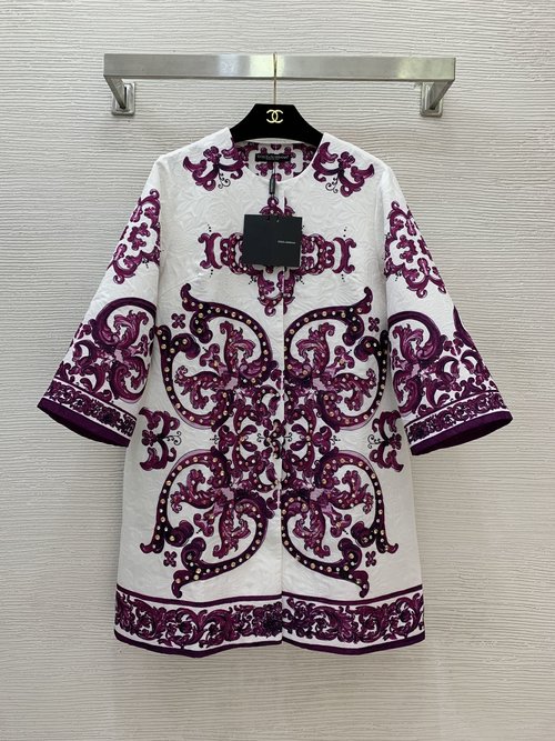 Dolce & Gabbana High-End Customized Purple Jacquard Coat with Diamonds