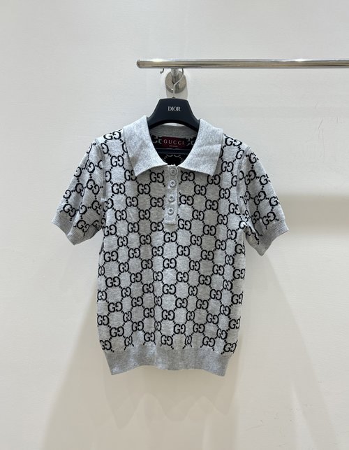 Gucci Letter Jacquard Double-Sided Polo Knit Short Sleeve