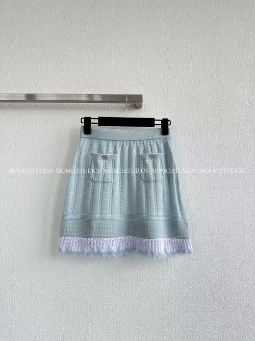 Chanel Light Blue Cashmere Skirt with Unique Design and Decorative Details