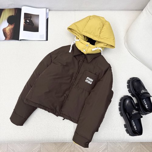 Miu Miu Exclusive Color-Blocked Hooded Down Coat