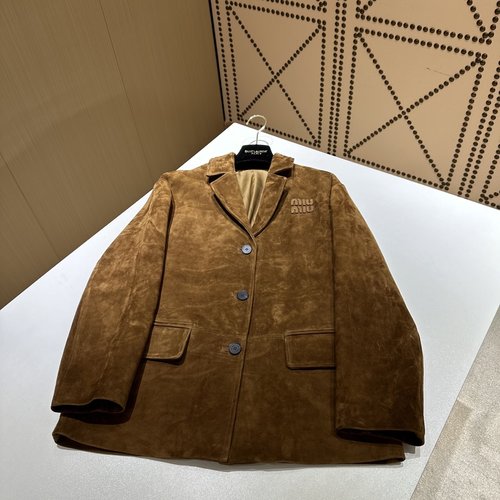 Miu Miu Classic Leather Jacket with Retro Style and Imported South African Goat Suede