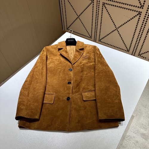 Miu Miu Classic Leather Jacket with Retro Style and Imported South African Goat Suede