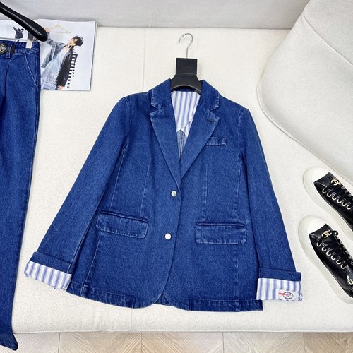 Prada Denim Suit with Leather Belt Decoration