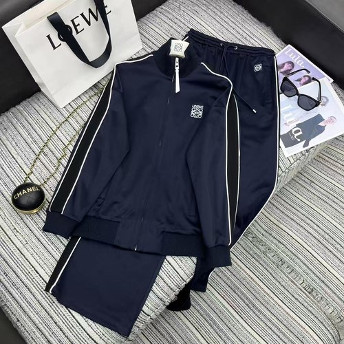 Loewe LOE Series Zip-Up Collar Sweatshirt and Straight-Leg Pants Set