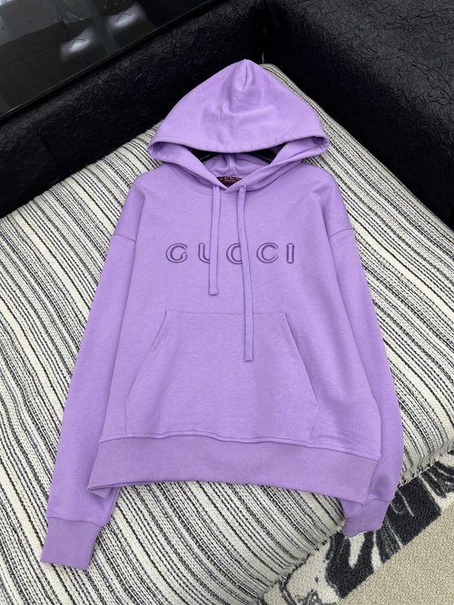 Gucci Purple Embroidered Hooded Sweatshirt, Loose and Fashionable