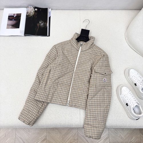 Moncler Chic Checkered Stand - Collar Down Jacket with Premium Details