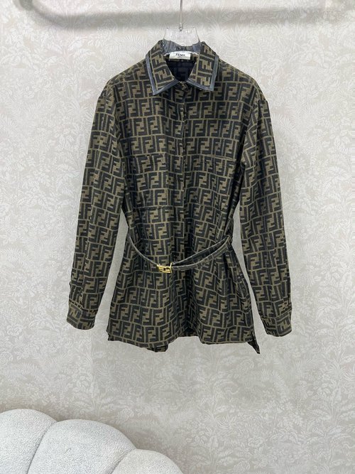 Fendi Customized Jacquard Belted Shirt Jacket with Double F Logo Belt