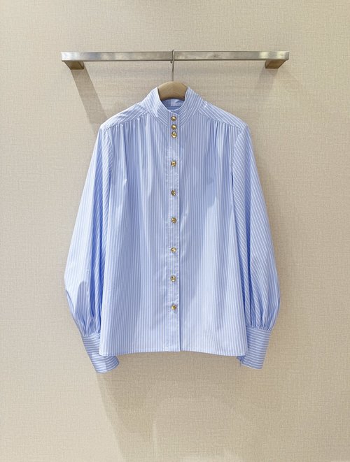 Zimmermann Cotton Striped High-Neck Blouse with Ruffled Details