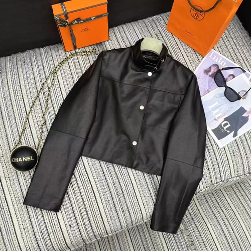 Hermes High - end Customized Goatskin Collared Leather Jacket