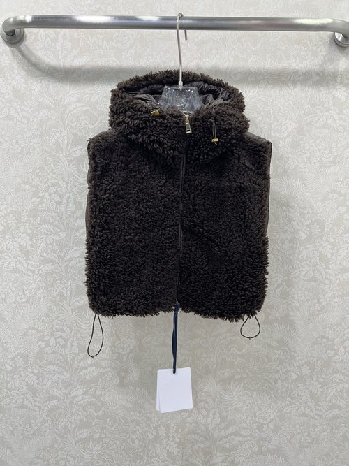 Moncler Teddy Fleece - Trimmed White Goose Down Zip - up Vest with Logo