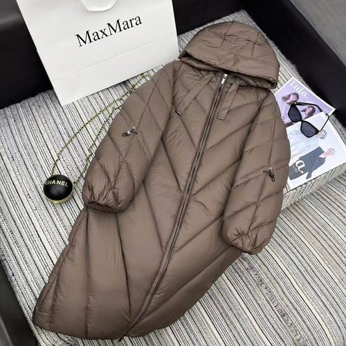 Max Mara Max Series Long Down Coat with Drawstring Hood, Fluffy and Filled with 90% Goose Down