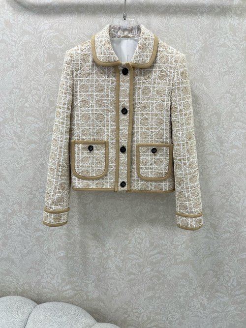 Dior Customized Tweed Roll - neck Dress Coat with CD Buckles and White Trim