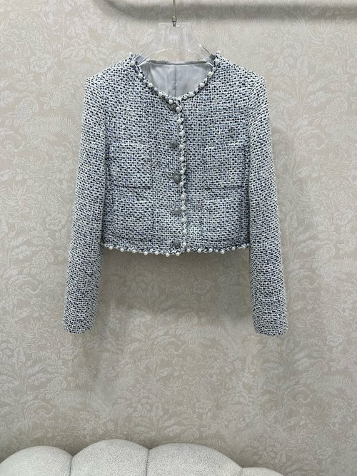 Chanel Pearl Embellished Tweed Round Neck Jacket, Luxury Style