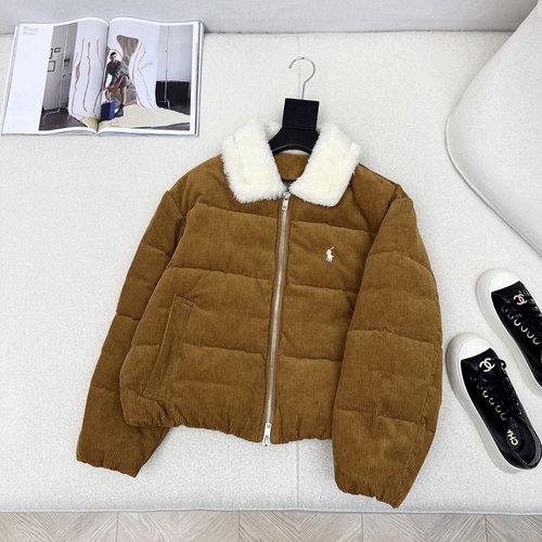 Polo Ralph Lauren Spliced Faux Lamb Fur Collar Corduroy Down Parka